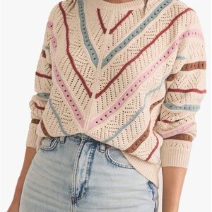 Marine Layer Cream Sweater with Multicolor Stripes